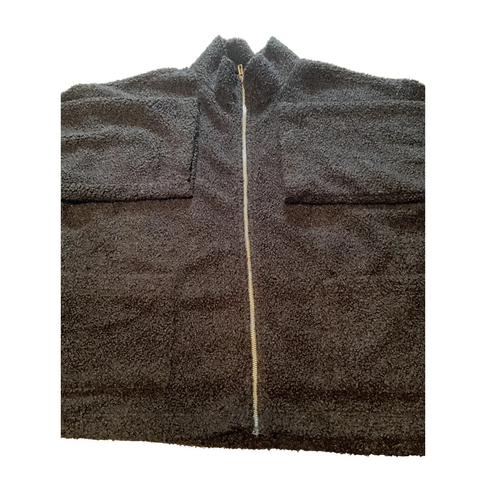 Ginger G‎ Sherpa Fleece Zip Up Jacket Black Cozy Warm Size L